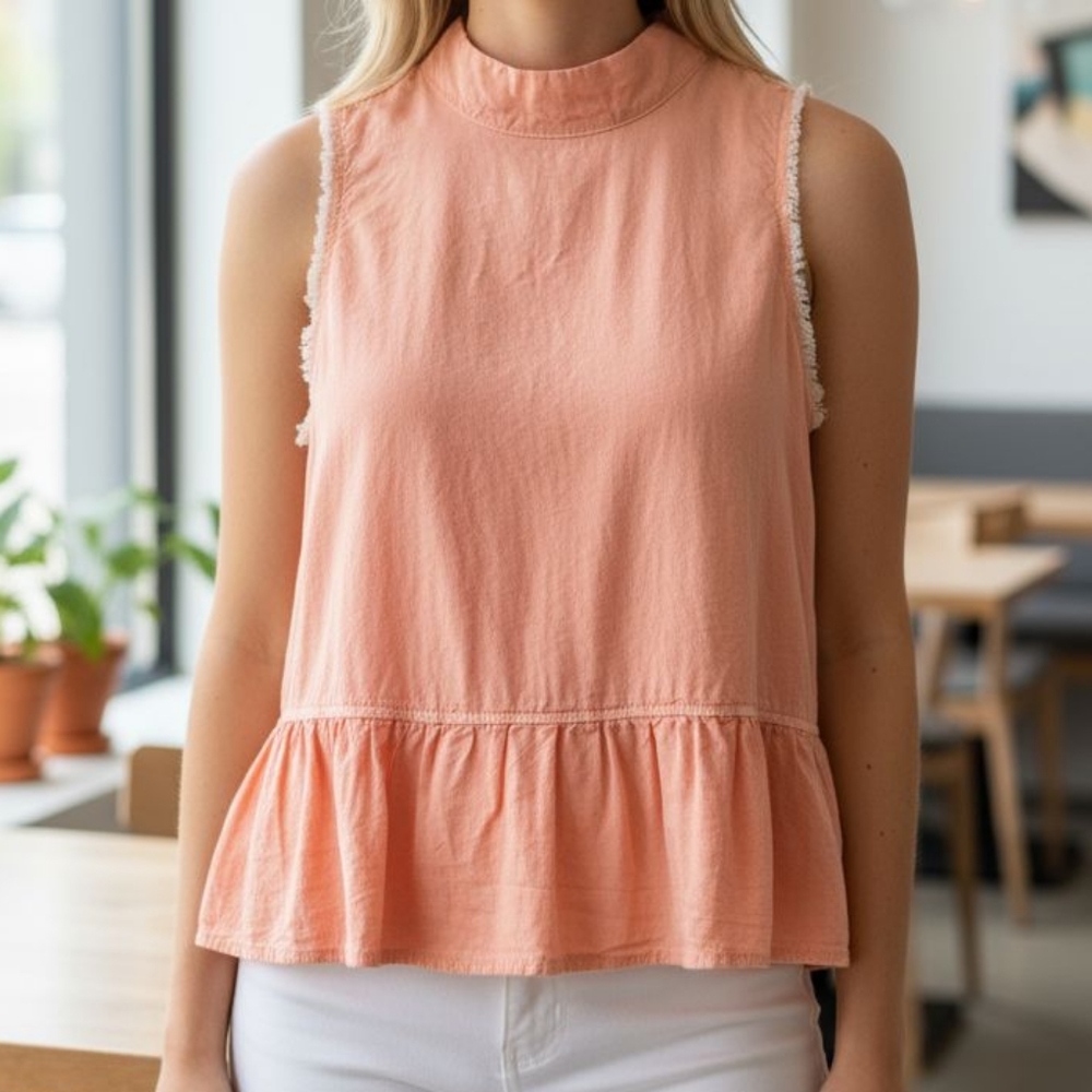 Anthropologie Cloth & Stone Mineral Washed Neck Tied Top Coral Women's Size XL